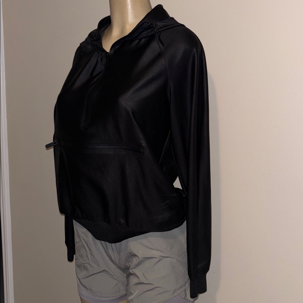 Maison d'Amelie Black Faux Leather Half Zip Pullover Hooded pullover size S - Picture 4 of 6